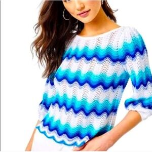 Lilly Pulitzer Women's Sweater Knit‎ Wave Navana Stripe Blue White Small NEW 138